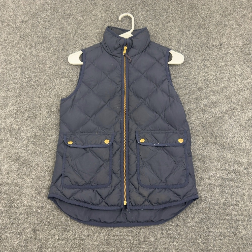 J Crew Vest Womens XXS Navy Blue Down Quilted Excursion Puffer Classic Preppy